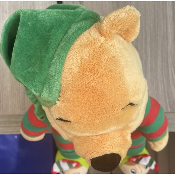 Disney Store Winnie the Pooh Bear Pajamas Red Green Christmas Plush Toy  EUC - Picture 5 of 11